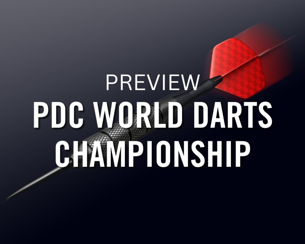 'Preview PDC World Darts Championship' on black background with dart.