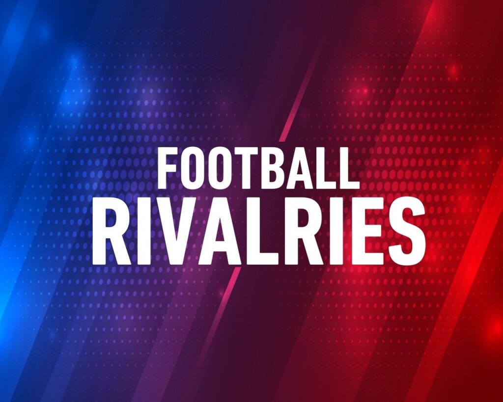 'Football Rivalries' title on blue-red background.