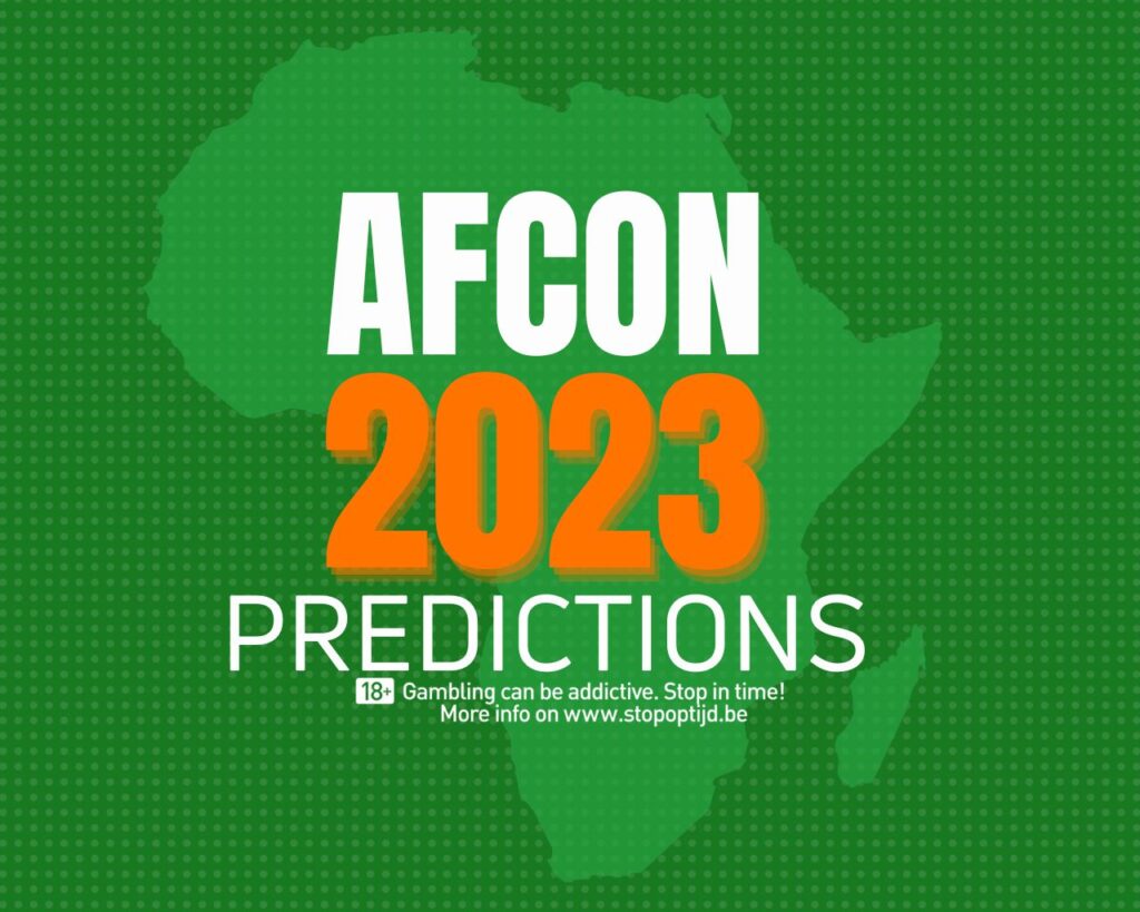 'AFCON 2023 Predictions' on a green background with African continent.