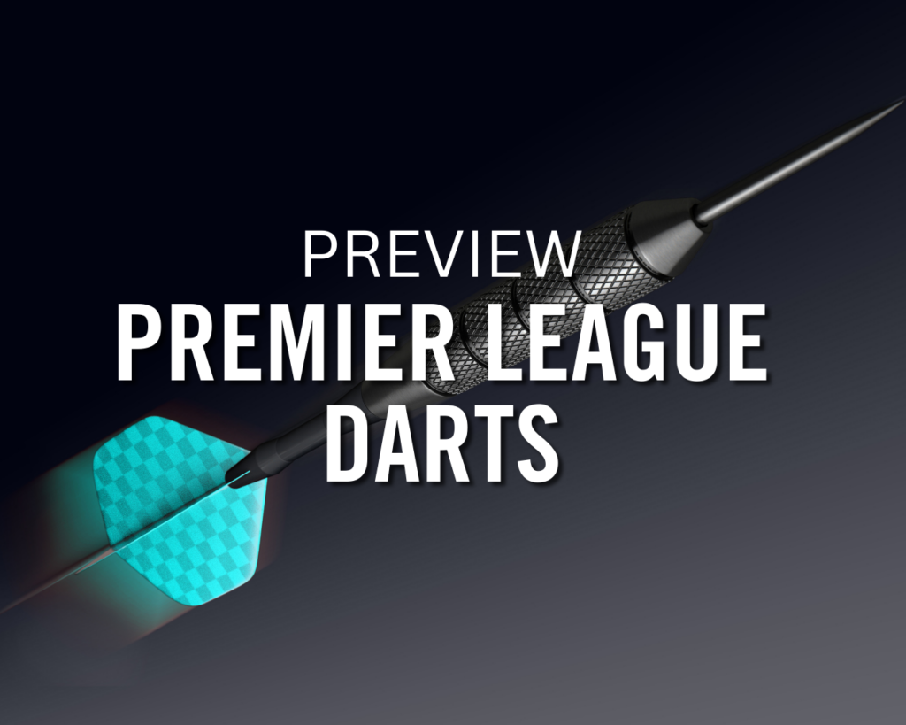 'Premier League Darts Preview' title on backgrond with dart.