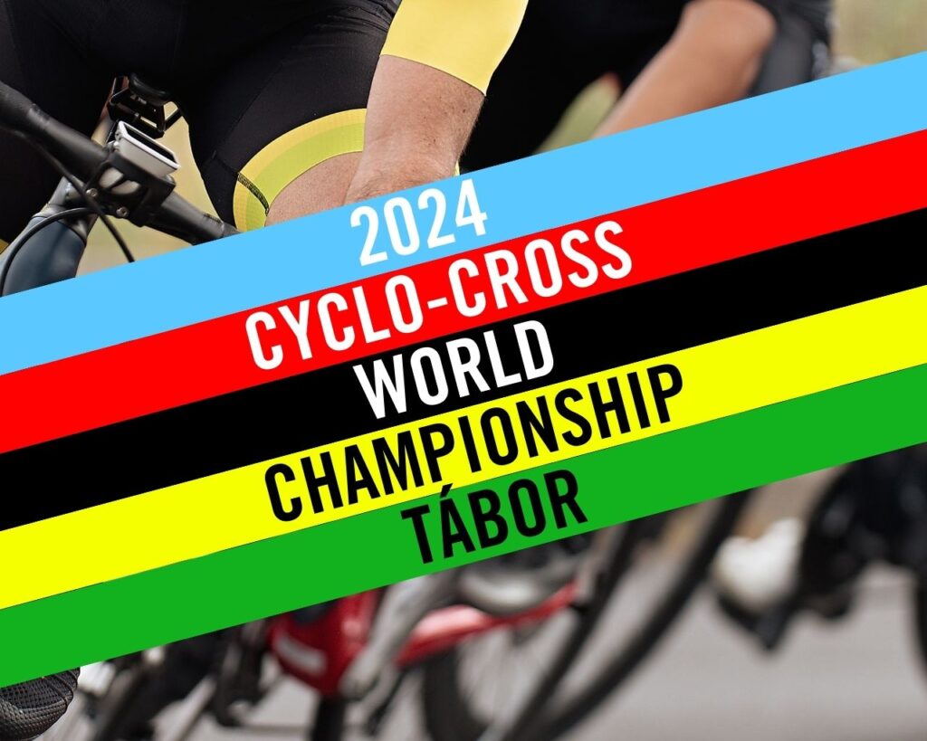 2024 Cyclo-Cross World Championship Tabor: Colorful title on cyclist background.