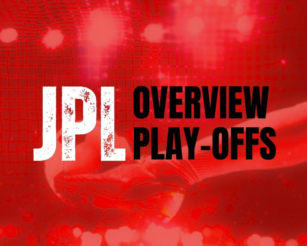 Red background with 'JPL Overview Play-Offs' title.