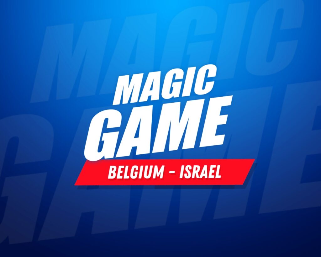 'Magic Game Belgium-Israel' title on blue background.