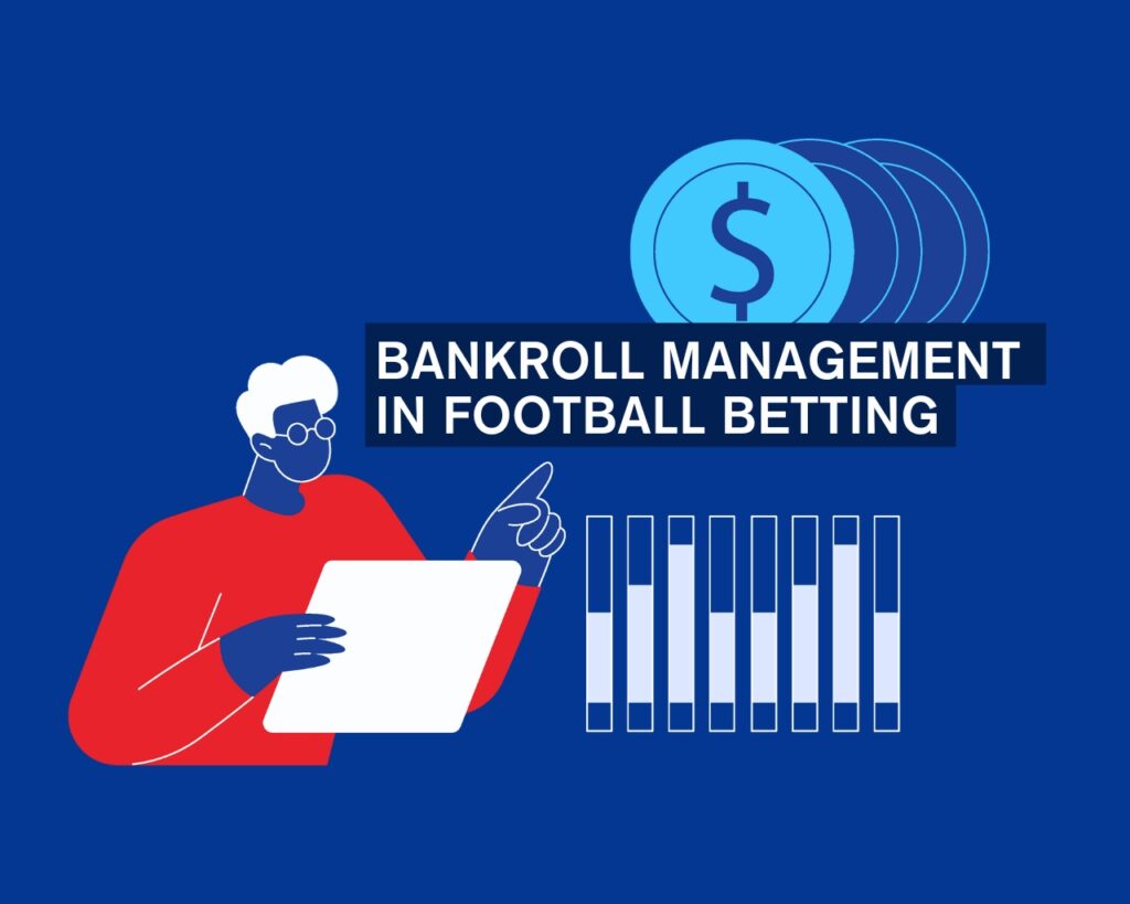 'Bankroll Management in Football Betting' title on blue background.